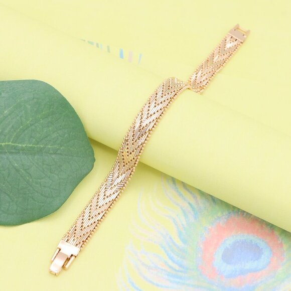 "Rose Gold Woven Pattern Bracelet with Beaded Edge, XPBL1127 - Picture 7 of 12